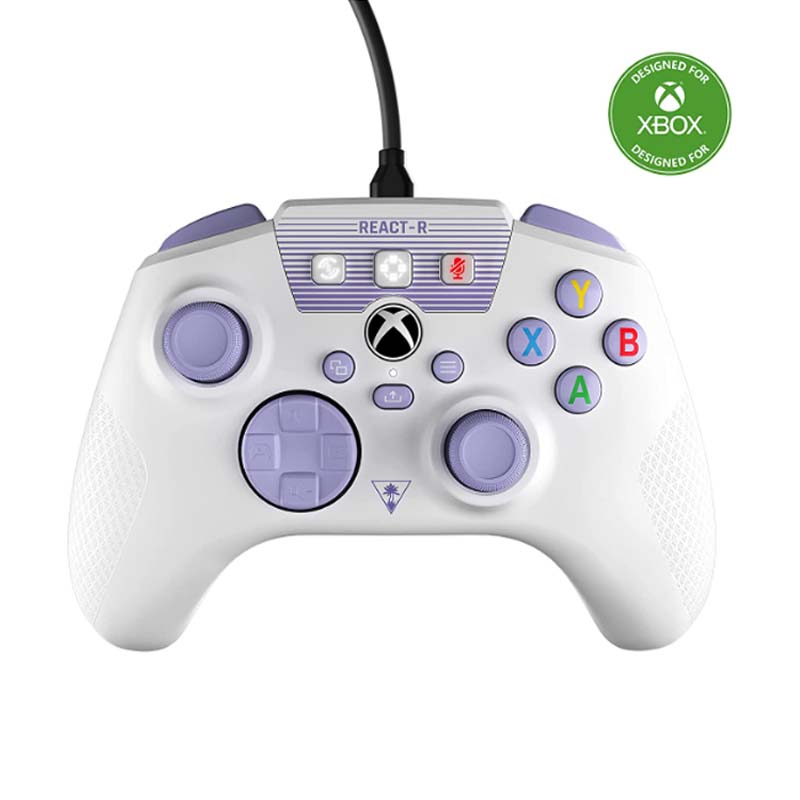 Turtle Beach REACT-R Wired Game Controller – Licensed for Xbox Series X & S, Xbox One & Windows – Audio Controls, Mappable Buttons, Textured Grips - White/Purple